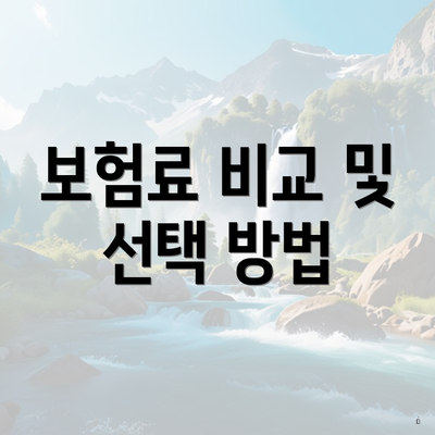 보험료 비교 및 선택 방법